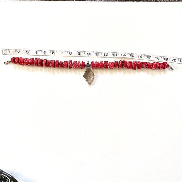 Vintage Chunky Blood Red Coral Sterling Silver Pendant Necklace sz 20" 10.3 oz - Picture 11 of 12